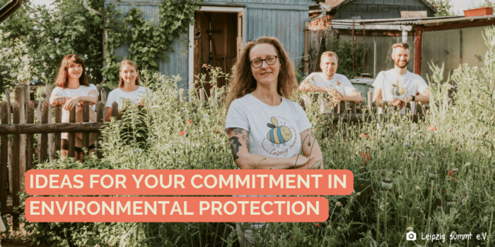 Environmentalists are standing in a wild meadow