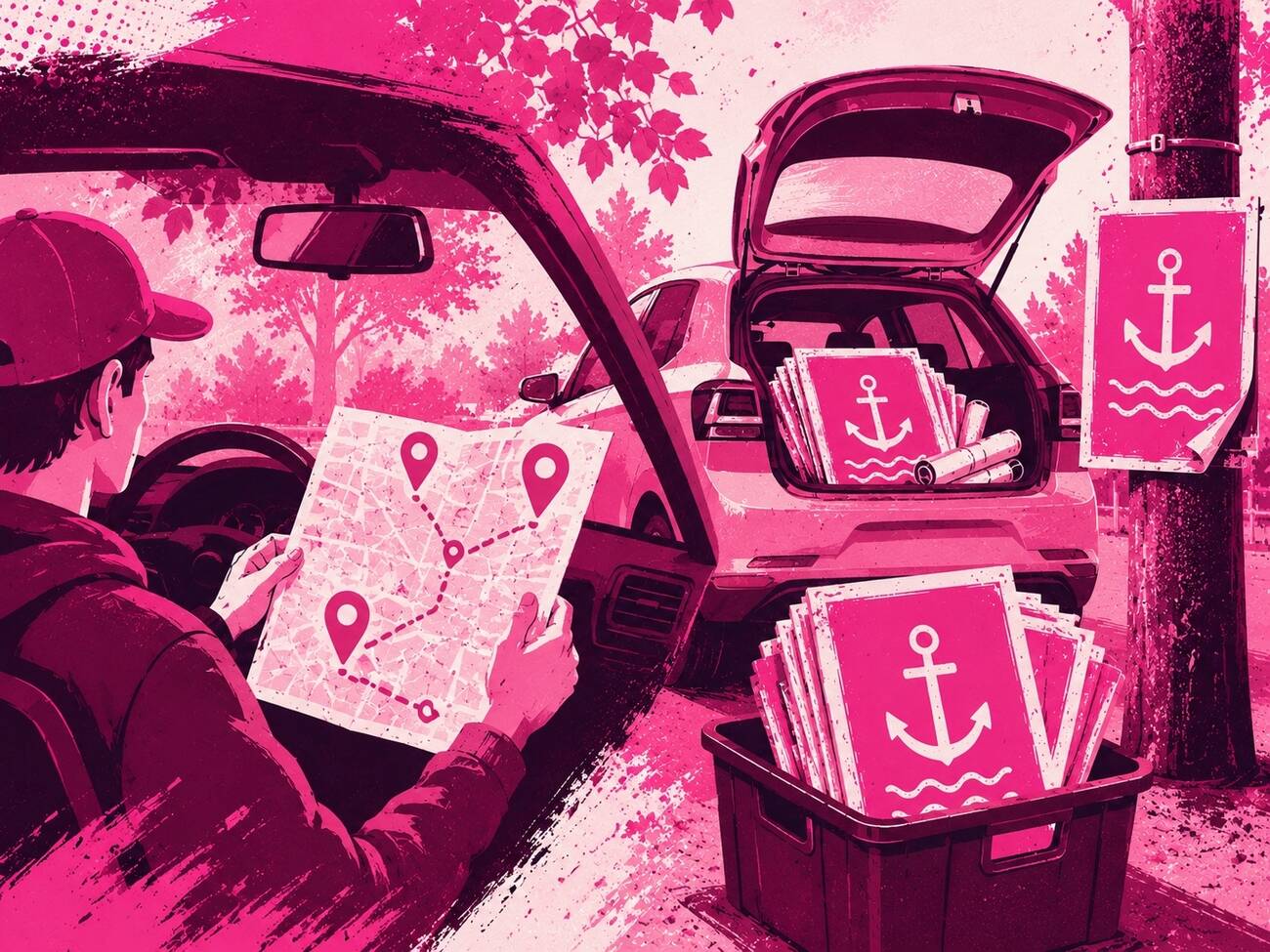 Festival posters removal driver with own car