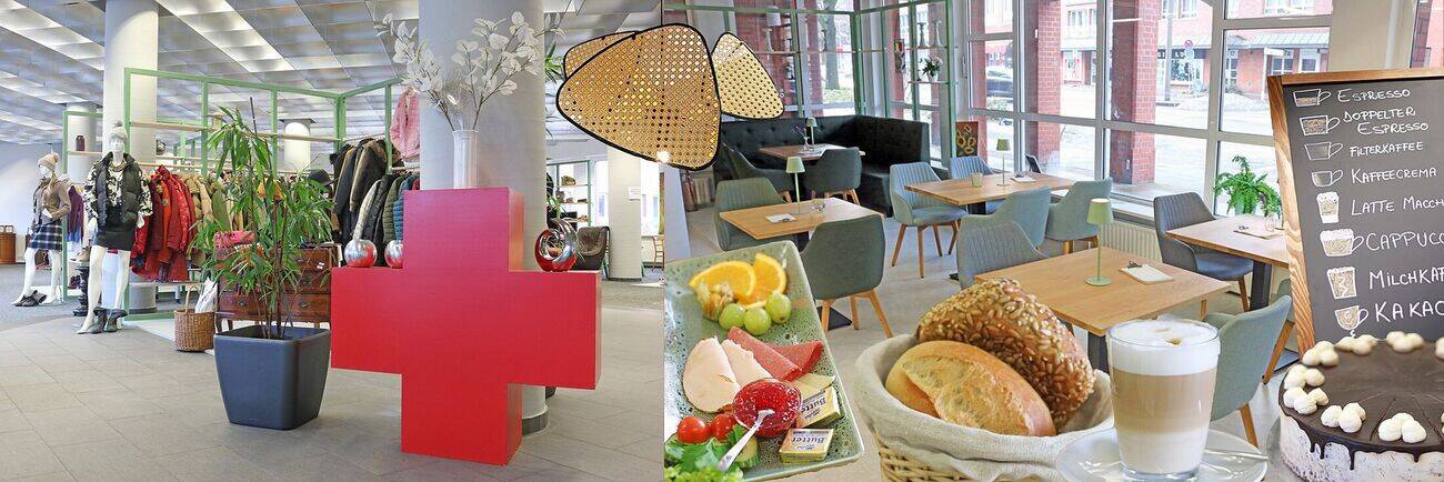 Cross diagonal inclusive and sustainable Your volunteer work in the secondhand department store with cafe