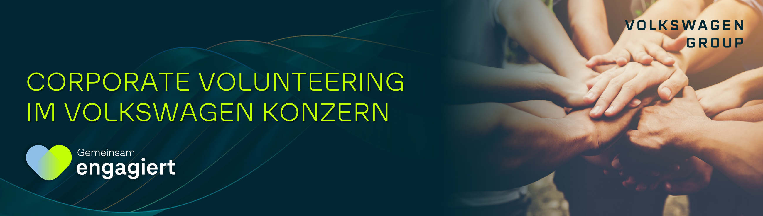 Gemeinsam engagiert Logo auf einem Bild von Händen, die aufeinander liegen