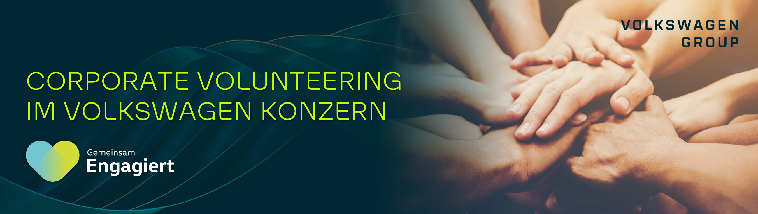 Gemeinsam Engagiert Logo auf einem Bild von Händen, die aufeinander liegen